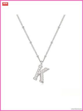 24K Goldplated Initial K Pendant Necklace Zirconia 18-20"